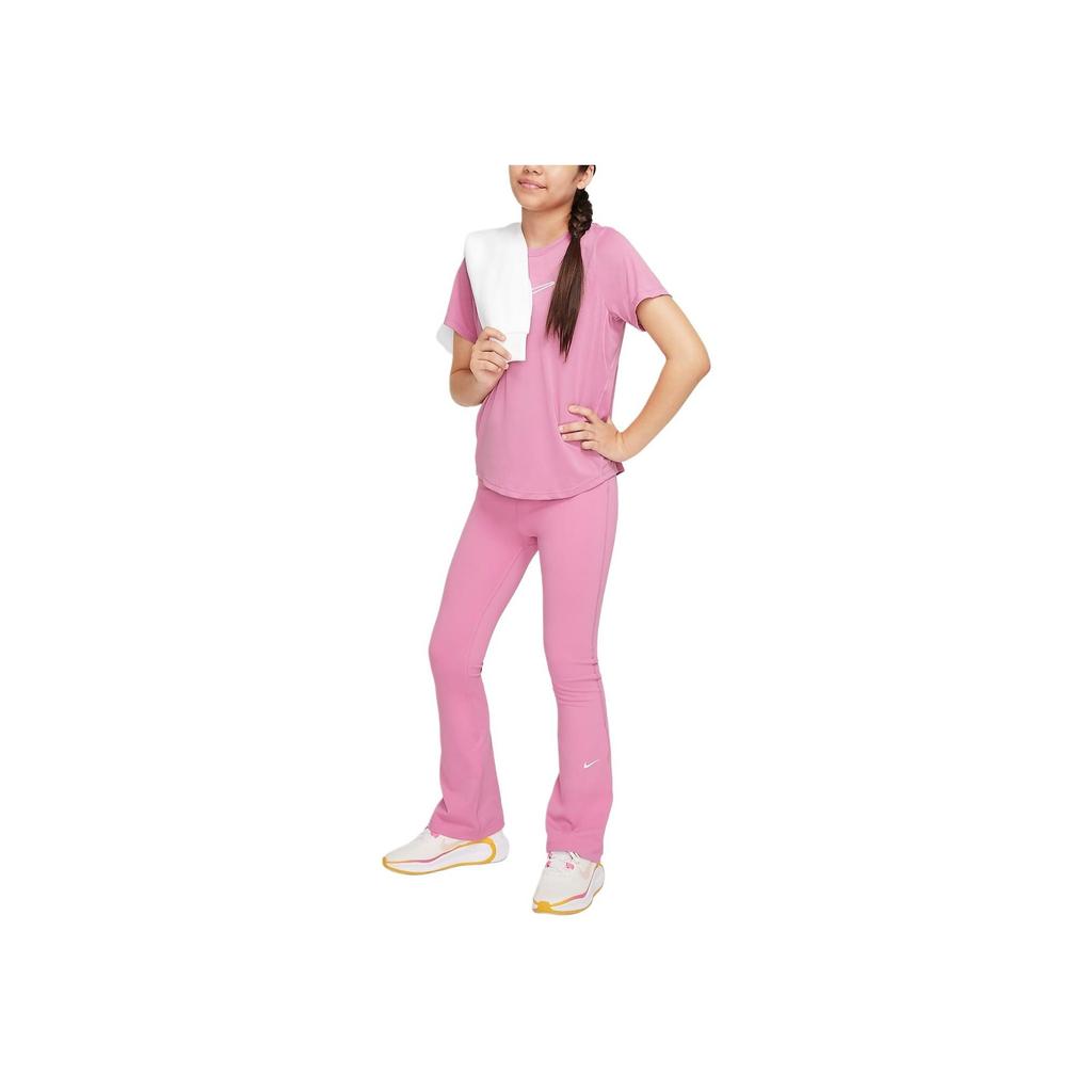 Nike Dri-Fit One High-Waisted Slim Fit Flare Leggings With Logo Print Kids Leggings Mystery-Flamingo-Red White FZ5609-646