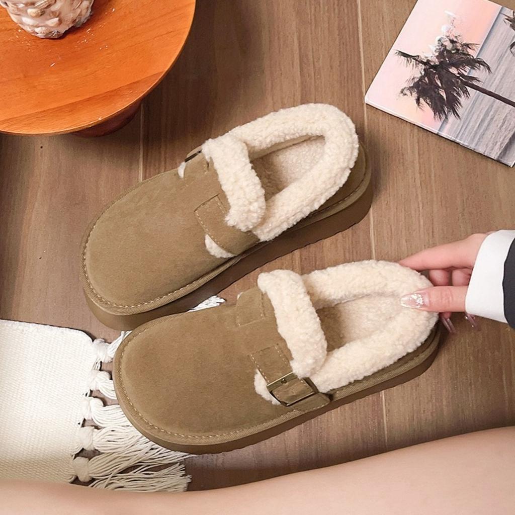 Thick Soled Snow Boots for Women, Winter with Added Velvet, Maillard Lefu Cotton Shoes, One Foot Retro Boken Shoes