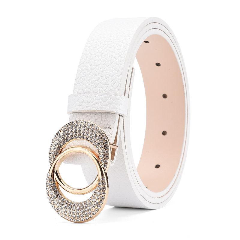 Diamond Double Round Buckle Ladies Belt Dress Vintage Decorative Fine Belt Women