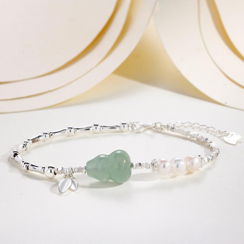 Brățară Ghiocel de Jad de Bambus cu Perle pentru Femei, Stil Chinezesc Nou, Retro, cu Mărgele Rotunde, Cadou pentru Femei