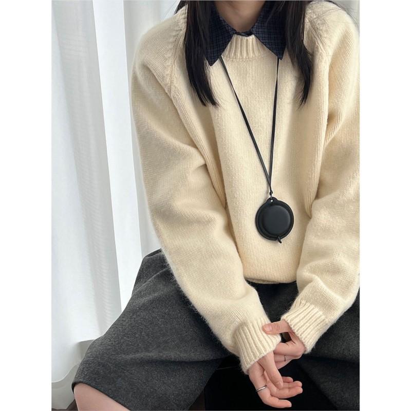 Johnature Simple Korean-style Round Neck Knitted Sweater For Women Autumn Winter Loose Casual Pullover Base Sweaters