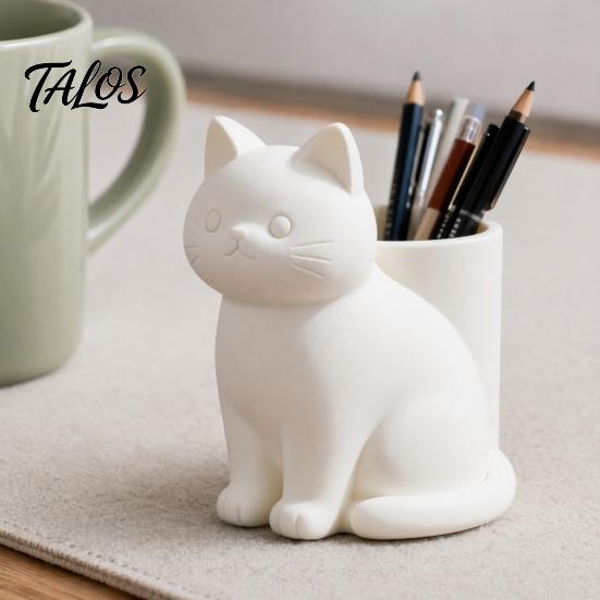 Bay Window Desk Organizer Cute Cat Pen Holder, 3D Printed Kitten Pencil Cup, Multi-functional Creative Desktop Storage Solution for Makeup Brushes,