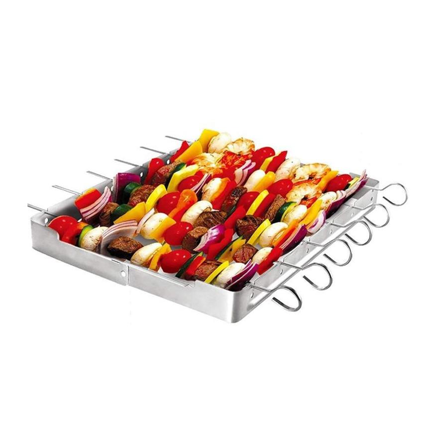 

Стойка для шашлыка из нержавеющей стали, складной гриль с шампурами для кебаба, складная стойка для шашлыка для барбекю, набор для приготовления пищи Folding skewer rack