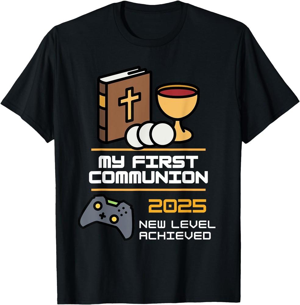 

My 1st First Communion 2025 Boys Girls Controller Video Game T-Shirt 3XL