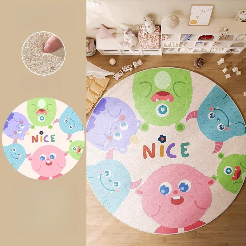 Cartoon Style Bedroom Decor Round Carpet Animal Pattern Carpets for Living Room Thick Plush Children‘s Floor Mat Fluffy Soft Rug