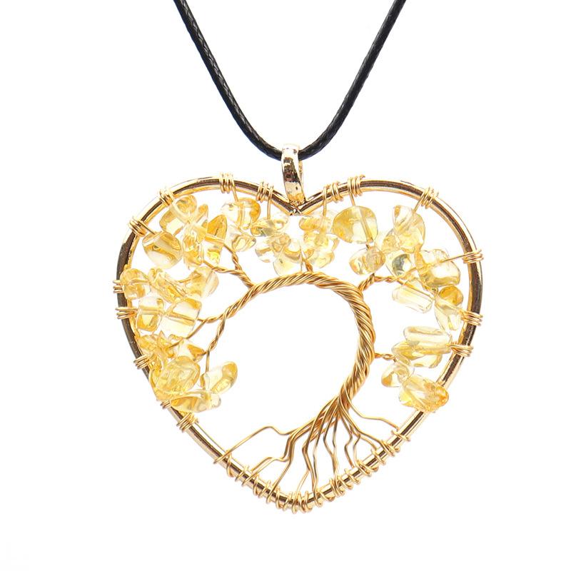 Hand Winding Gold Peach Heart Curved Tree Of Life Necklace Gravel Crystal Pendant Necklace N54 цитриновый