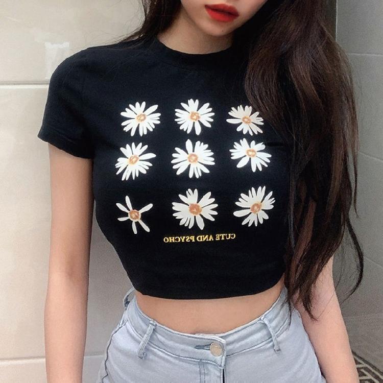 Buy Women Short Sleeve Crop Top Cartoon 