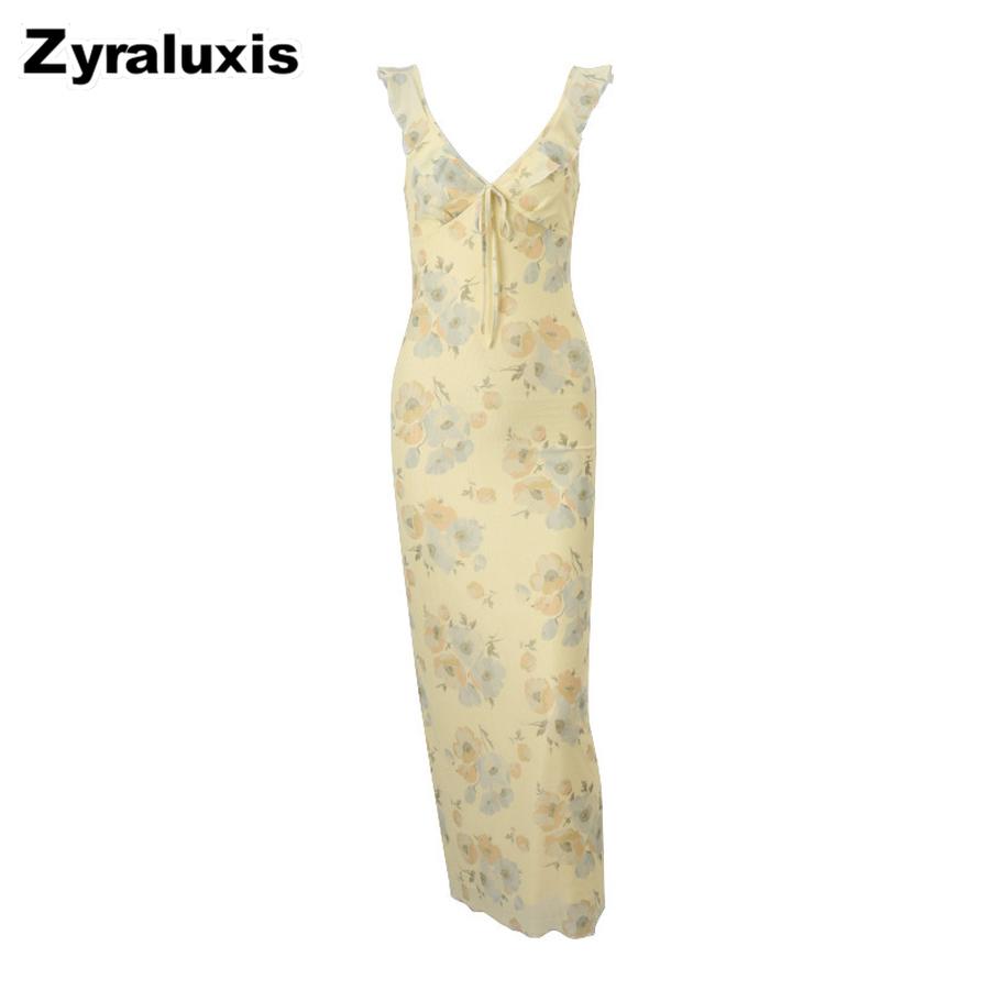 Summer New Women s Sexy Slim Fit Low-Cut Retro Printed Vacation Strappy Dress S