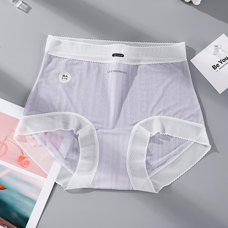 Big Size Female Summer New Ultra Thin Ice Silk Pure Cotton with Long Crotch 10A Antibacterial High Waist Triangle Briefs