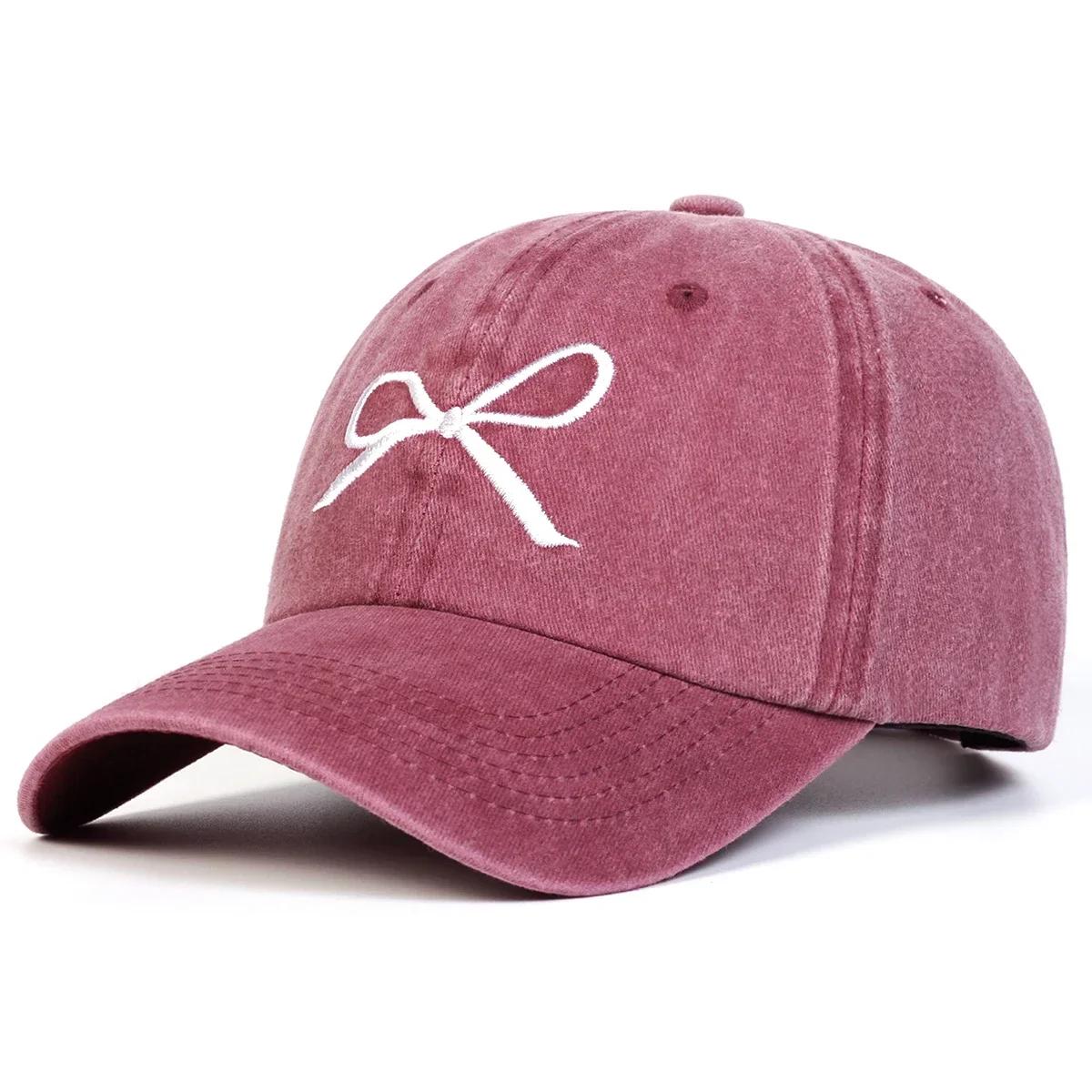 Unisex Bow Embroidery Wash Baseball Caps Spring And Autumn Outdoor Adjustable Casual Hats Sunscreen Hat