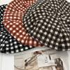 Pastoral Fine Checkerboard Woolen Octagonal Hat Lady Autumn and Winter Face Small Clouds Beret Painter Hat