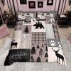 Homewish Rustic Farmhouse Plaid Duvet Cover Set Moose Bear Checkered Bedding Set Retro Cabin Lodge Comforter Cover Set