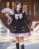 Milky Time Women's Medium Lolita Dress, Long Sleeves, Black and Purple Velvet, Winter Cosplay Costume