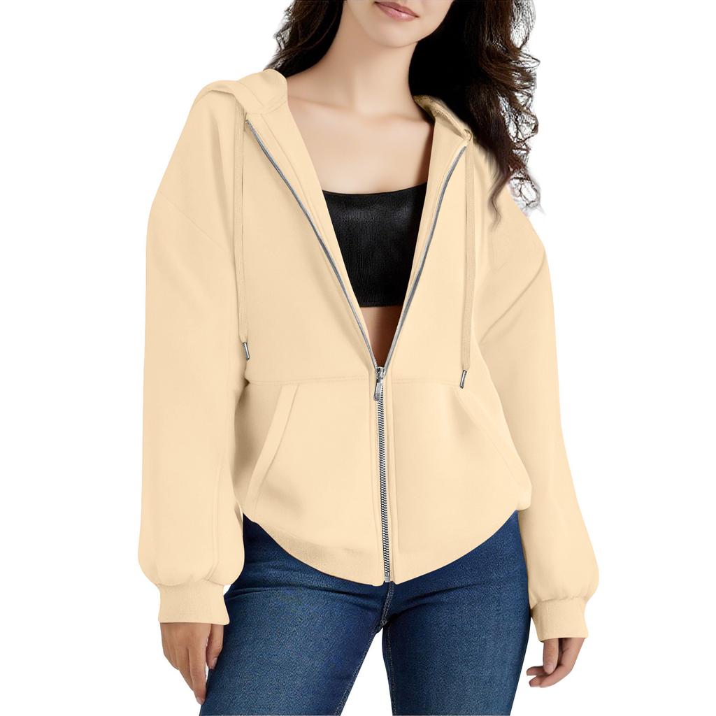 Women's Zipper Hoodie Long Sleeve Sports Jacket Pocket Clothing Fashion Apparel