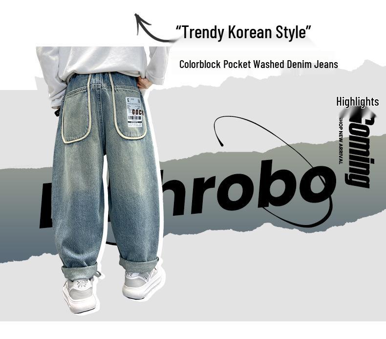 Boys' 2025 Spring/Autumn Loose Straight-Leg Jeans - Trendy, Casual, Plus Size Pants for Kids