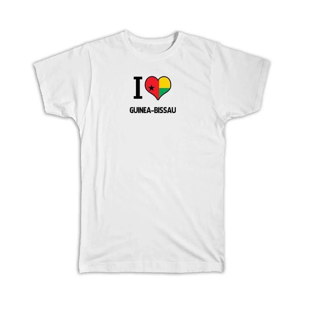 Gift T-Shirt : I Love Guinea-Bissau Flag Heart Country Crest Expat M