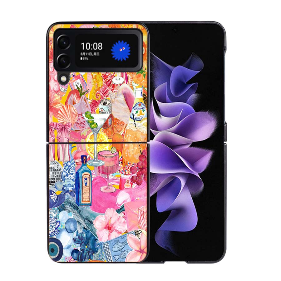 Seaside Scenery Wine Lemon Phone Case For Samsung Z Flip 7 6 5G Galaxy Z Flip4 Z Flip5 Z Flip3 Coque Black Hard PC Shell Protect
