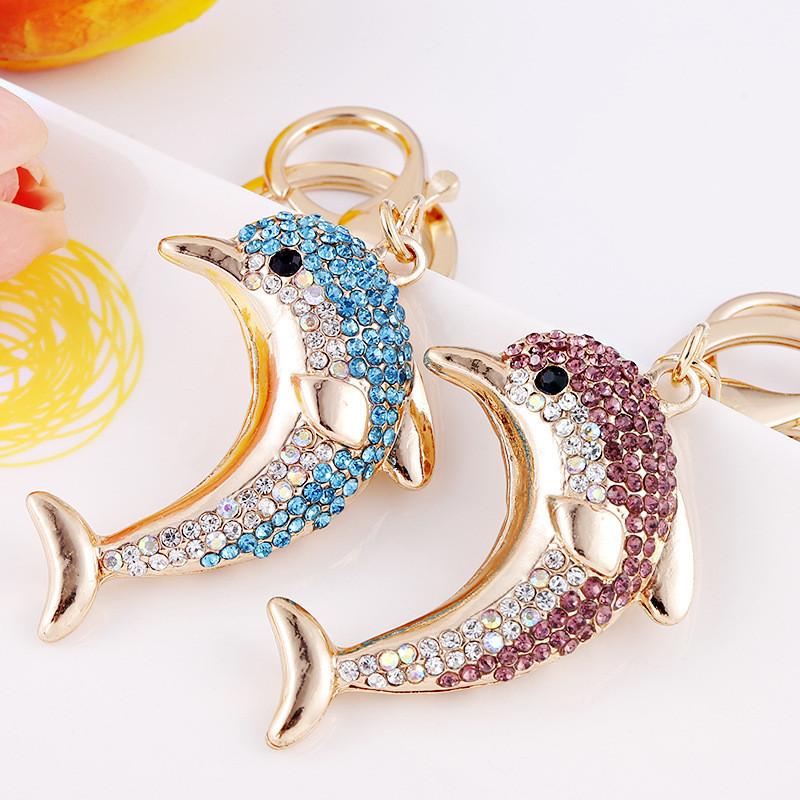 Sparkling Alloy Rhinestone Dolphin Car Keychain Ocean Charm Modern Simple Style