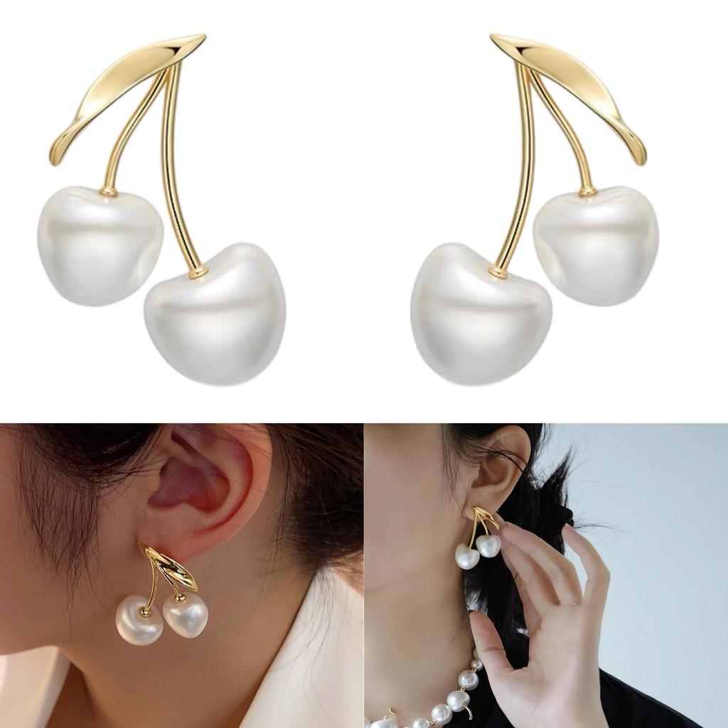 French Style Cherry Pearl Earrings Unique Cream Cherry Pearl Earrings For Sensitive Skin Daily Wear Special Occasions