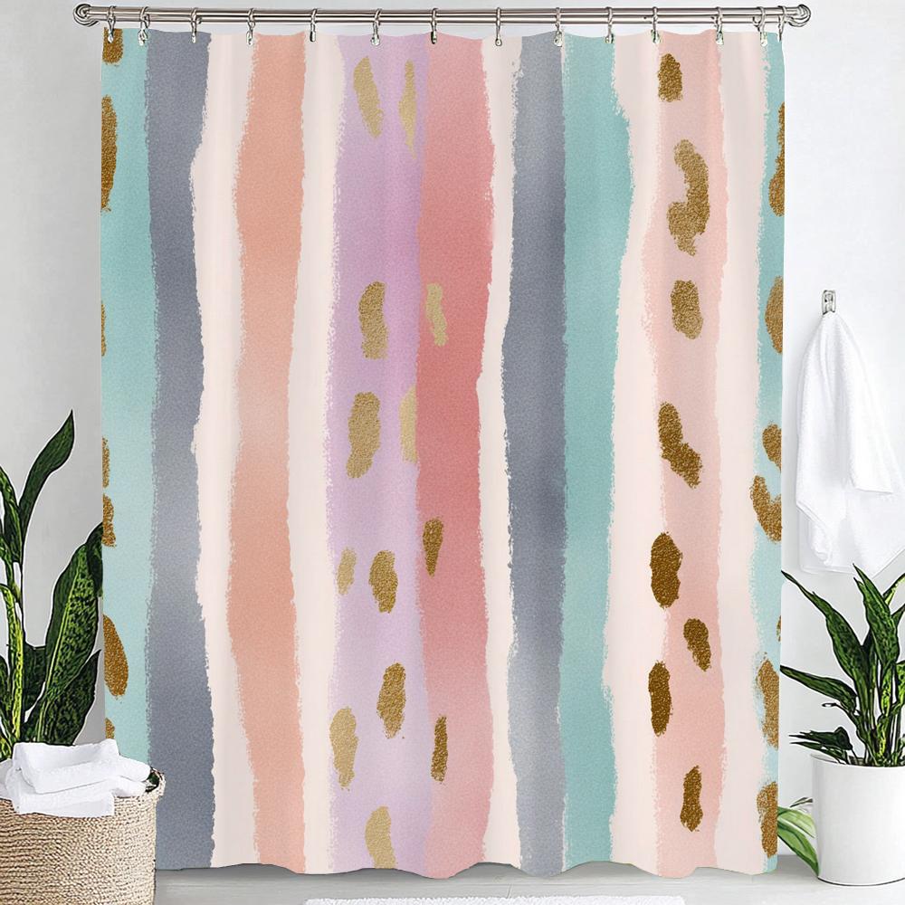 1pc Modern Minimalist Color Dot Pattern Shower Curtain,Bathroom Decorative Curtain, Printed Fabric Home Curtain with Hooks