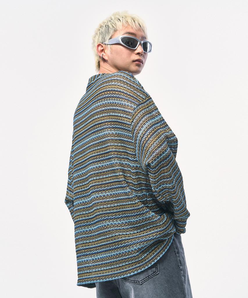 C WEAR BY THE GENIUS See-Through Craft Knit Pullover Khaki