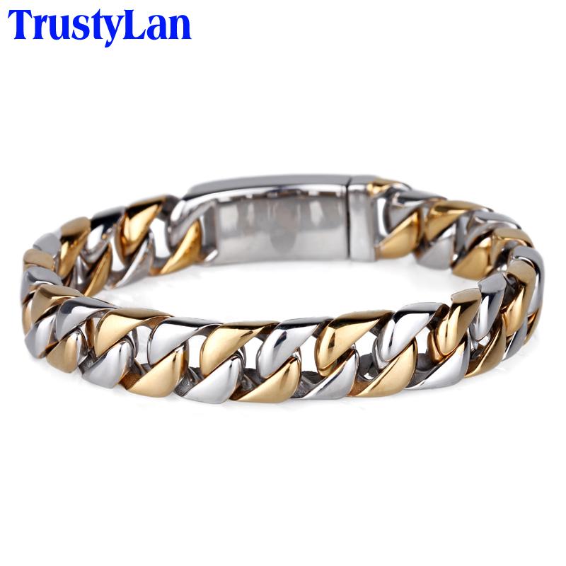 

Luxury Cool Never Fade Gold Color Bracelet Men 12MM Curb Chain Mannen Armband Men s Bracelets Bangles for Man Wristband Gift 20cm