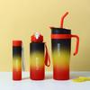 40oz Gradient Plastic Cup Set: Large Capacity, Portable Handle, Ice King Cup with Straw & Lanyard