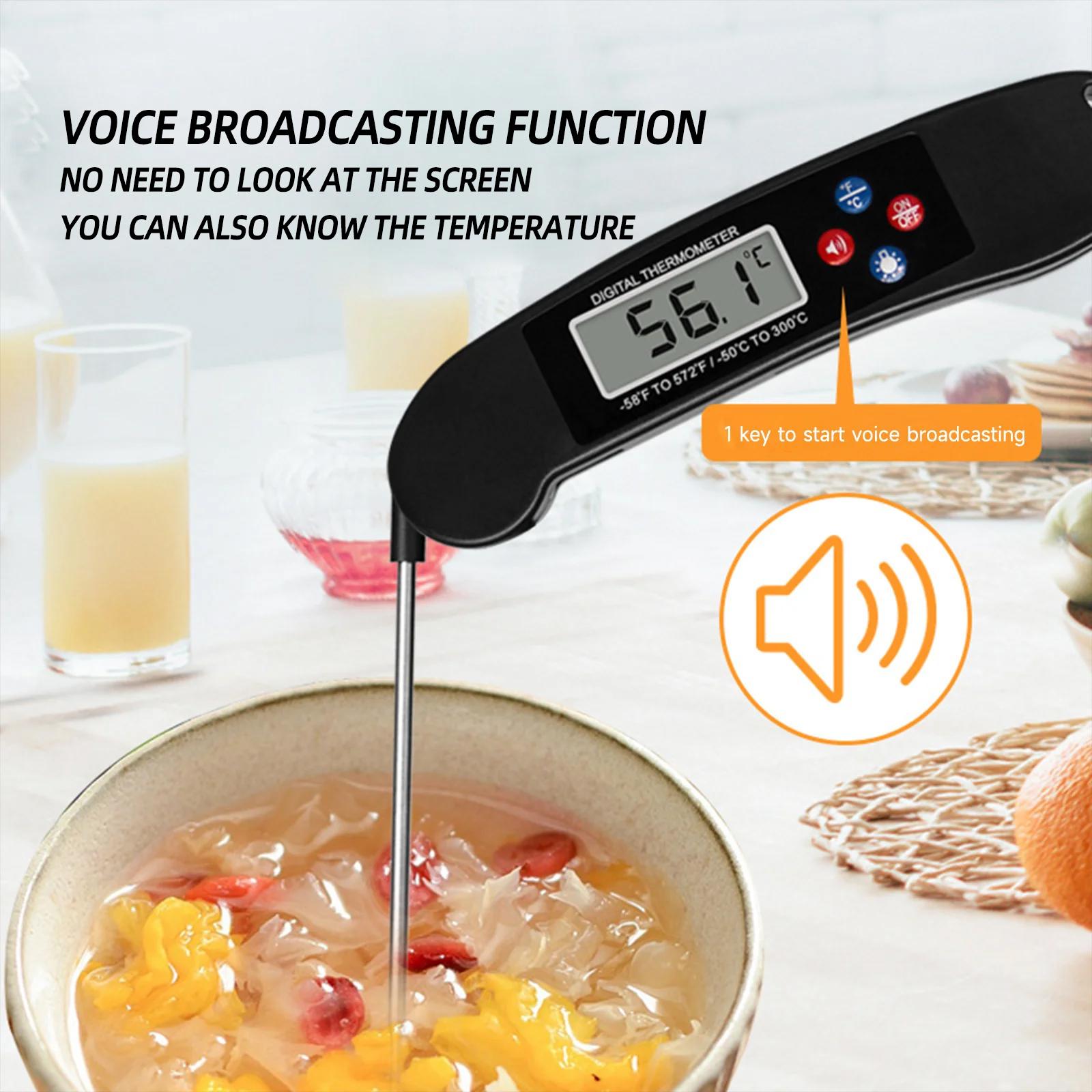 

1PC Intelligent Voice Folding Probe Thermometer Electronic Digital Meat Thermometer Barbecue Food Thermometer
