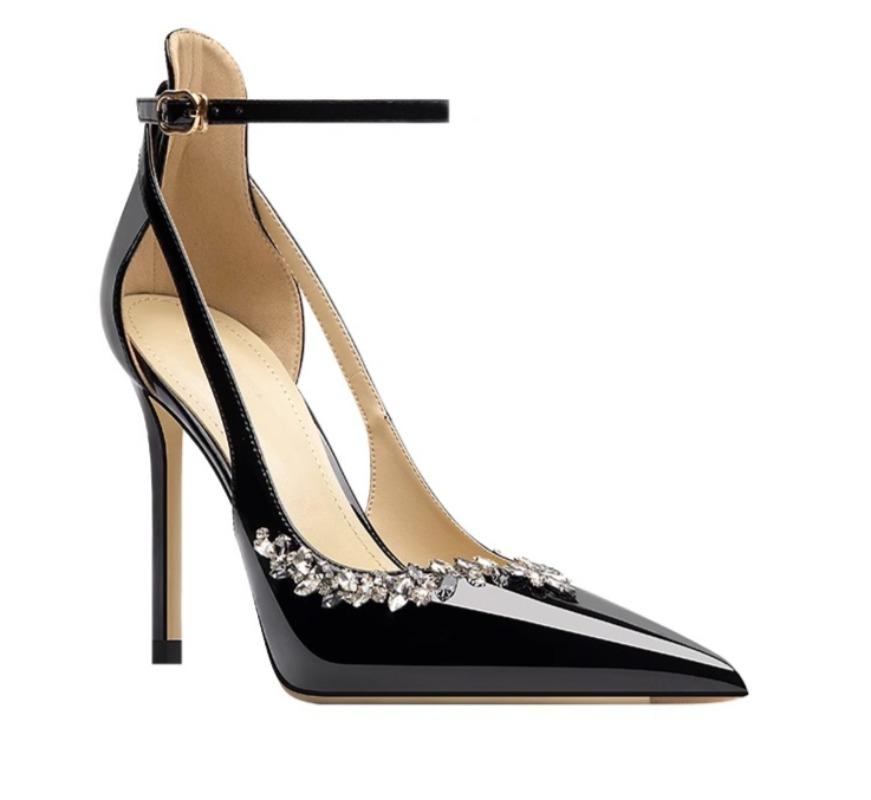 Wiosenne Nowe Buty na Cienkim Obcasie dla Kobiet Szpiczasty Czubek Płytkie Wycięcie Cyrkonie z Antypoślizgowym Odpornym na Ścieranie Wysokim Obcasem