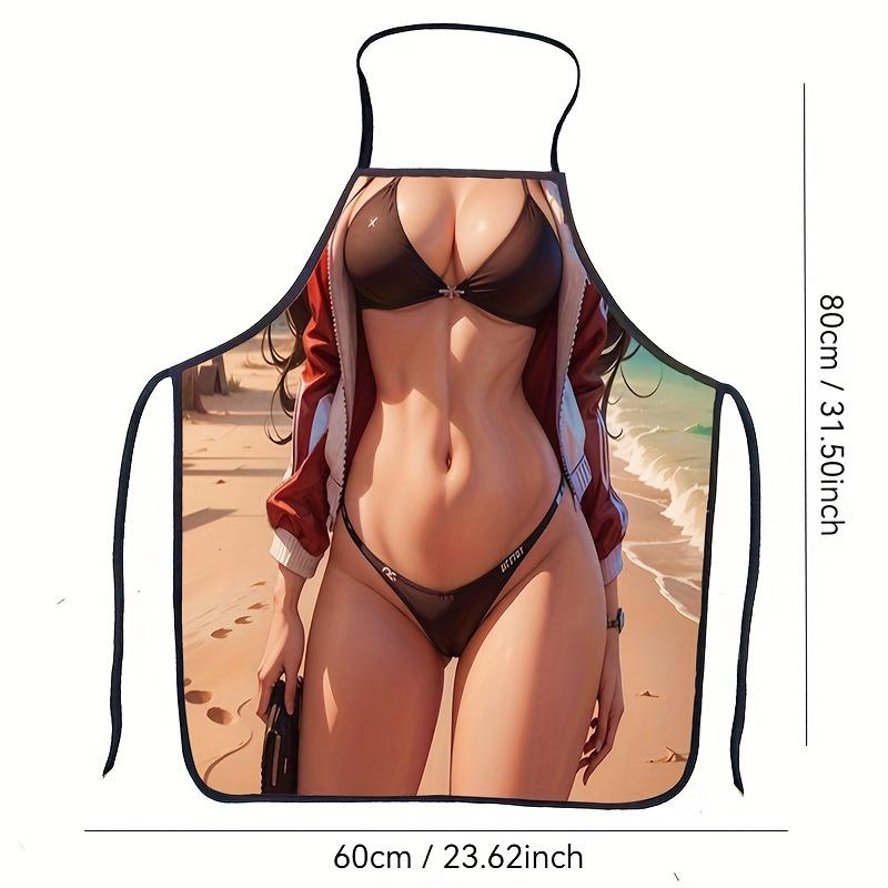 1 Piece Fashion Ladies Bikini Printed Apron, Waterproof Polyester Kitchen Apron with Funny Design, Perfect Christmas Gift for Family Use