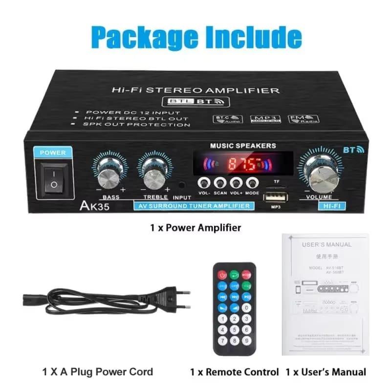 2025 New HiFi Digital AK35 Bluetooth Amplifiers MP3 Channel 2.0 Sound AMP Support 110V-240V for Home Car FM USB Remote Control