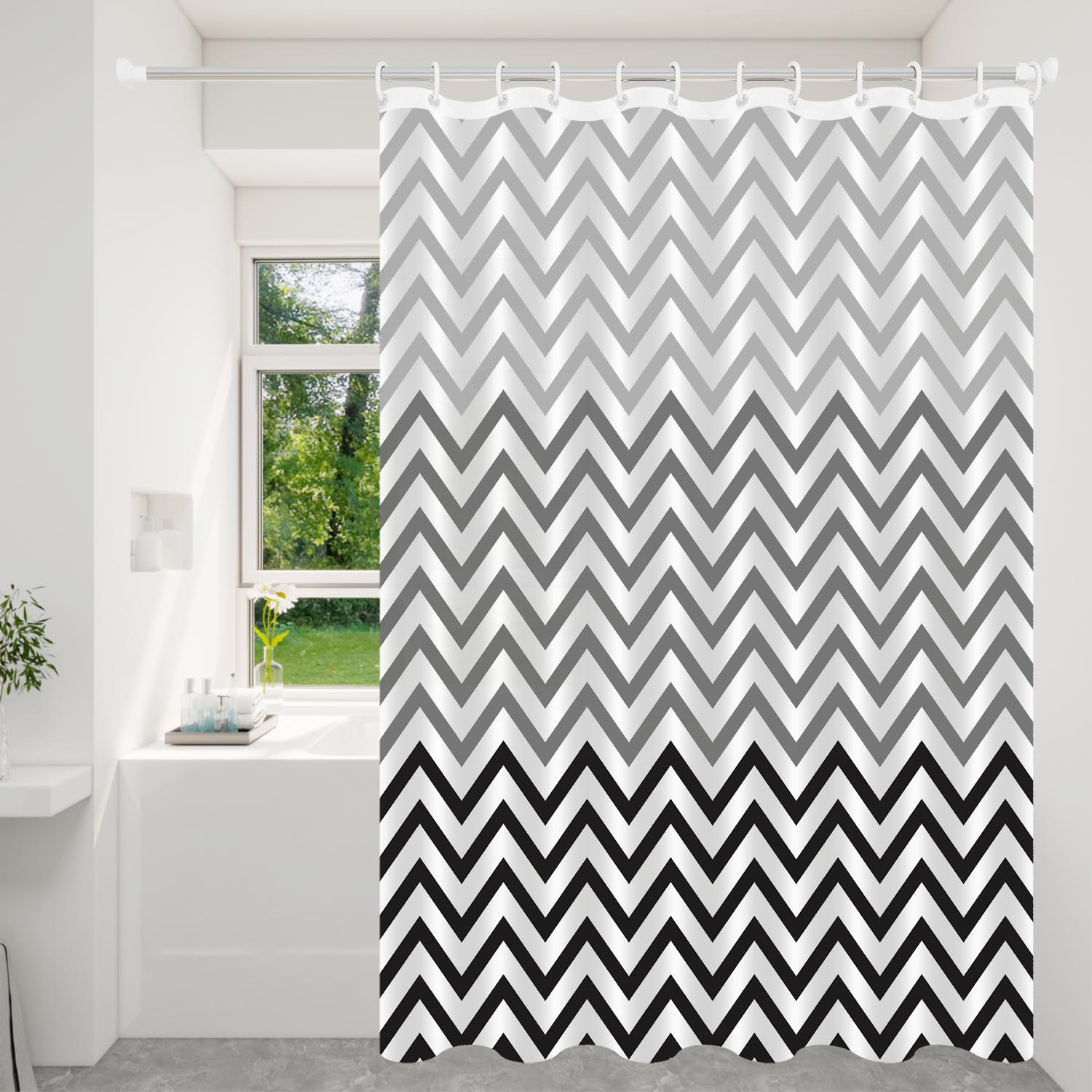 1pc Black White Wavy Stripe Artwork Geometric Shower Curtain Waterproof PEVA Modern Minimalist Bathroom Decor 80*180cm