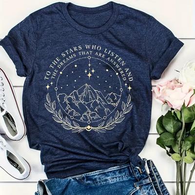 Damski Letni T-shirt Moda Retro Krótki Rękaw Koszulki Casual Trend Nadrukowane Topy