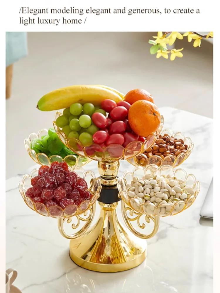 Fruit Plate for Home Use Rotatable Multi-layer Living Room Fruit Plate Snacks Dried Fruit Candy Light Luxury High-grade Crystal