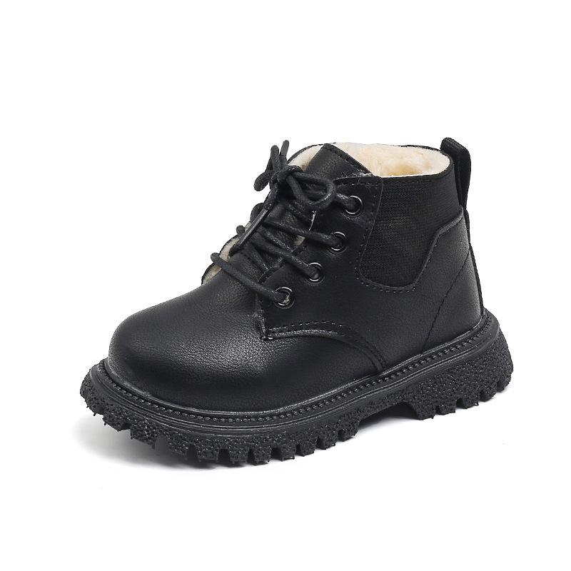 Fashion retro autumn and winter new children's velvet British short boots boys side zipper leather boots girls snow boots