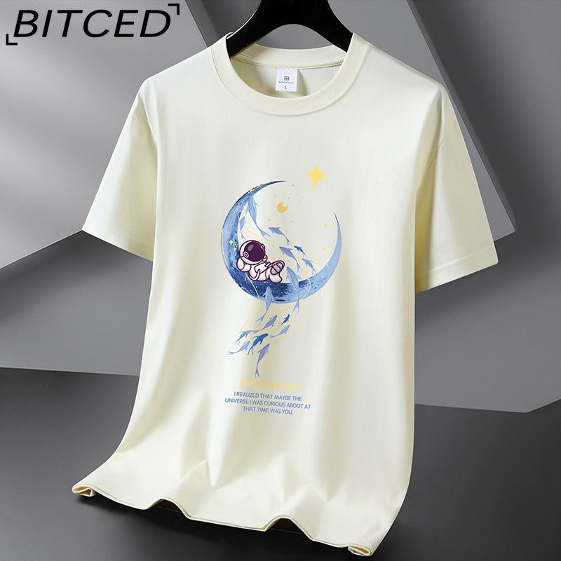 BITCED Kortermet t-skjorte i bomull for menn mote løs halvermet skjorte med trykt medfølende skjorte