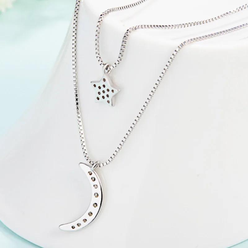 New Arrival Fashion  Silver Moon and Star Chain Link Pendant Necklaces for Choker Collier Femme