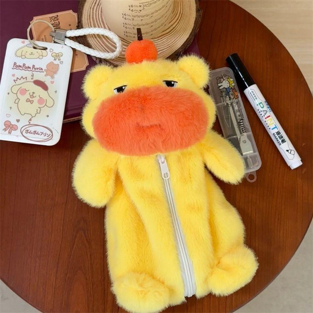 Large Capacity Capybara Lulu Plush Crossbody Bag Persimmon Cartoon Plush Pencil Case Office