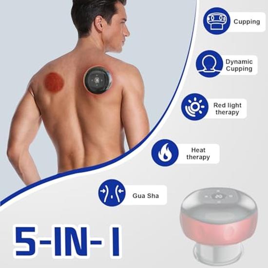 5-in-1 Electric Cupping Kit for Pain Relief Light Therapy Massage for Back, Shoulder Muscle Pain Blood Circulation Skin Tightening Includes 2 Cups