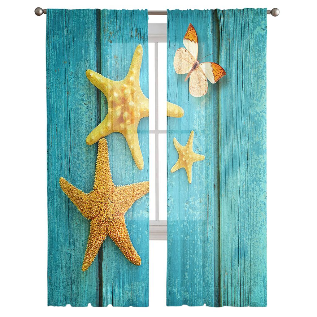 Starfish Butterfly Wood Grain Modern Tulle Curtains For Living Room Bedroom Home Kitchen Window Sheer Curtains