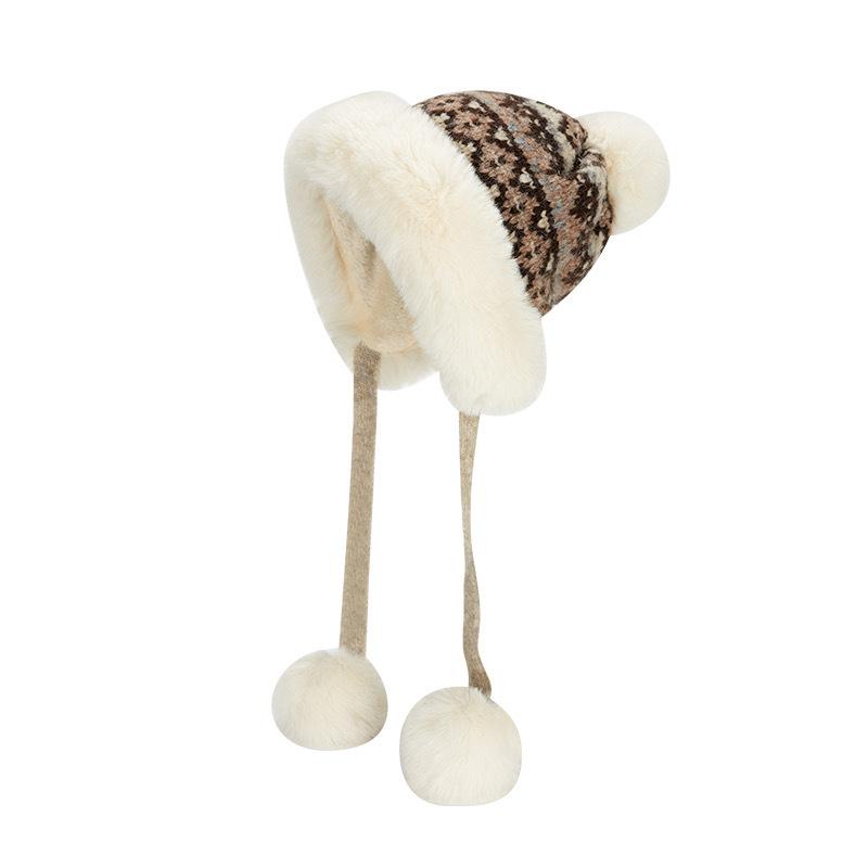 Thickened and Warm Wool Hat Lei Feng Hat for Women Knitted Furry Face Showing Small Northeast Snow Ear Protection Hat