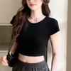 Crew Neck Open Navel Short-sleeved T-shirt for Women, Summer New Sweet and Spicy Style European and American Tops Are Trendy