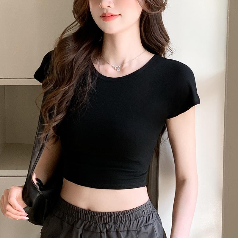 Crew Neck Open Navel Short-sleeved T-shirt for Women, Summer New Sweet and Spicy Style European and American Tops Are Trendy