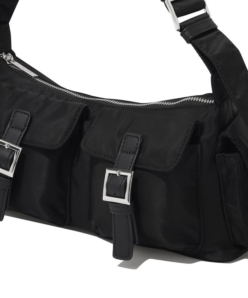 Covernat Woman Clover Heart Glossy Two-Pocket Shoulder Bag Black