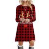 3D Printed Women's Loose O-Neck Pullover Dress Winter Elk Snowman Print Comfortable Casual Short Sleeved Dress