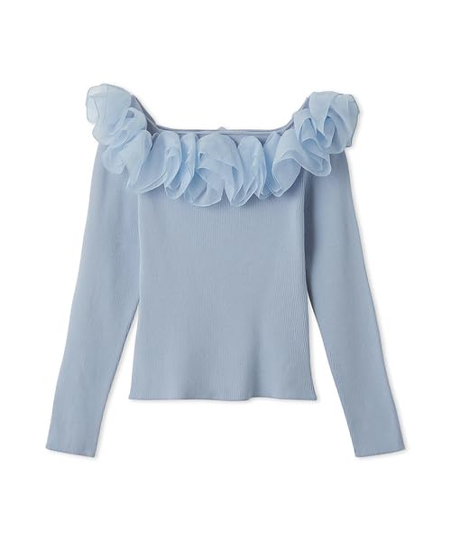 Selford Ruffle Rib Knit Top CWNT251096 SAX 2-Way Women's