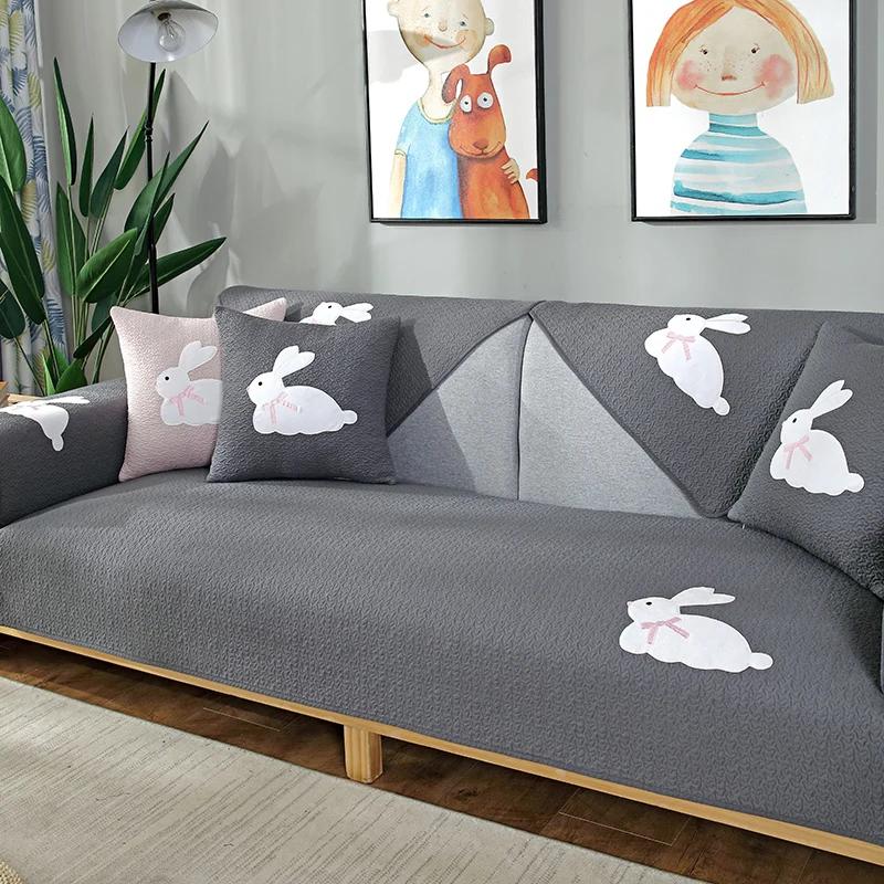 Non-Slip Sofa Cushion Thickened Fabric Four Seasons Universal Cushion Simple Modern Cartoon Cat Skin PrintingRetro Chinese Style
