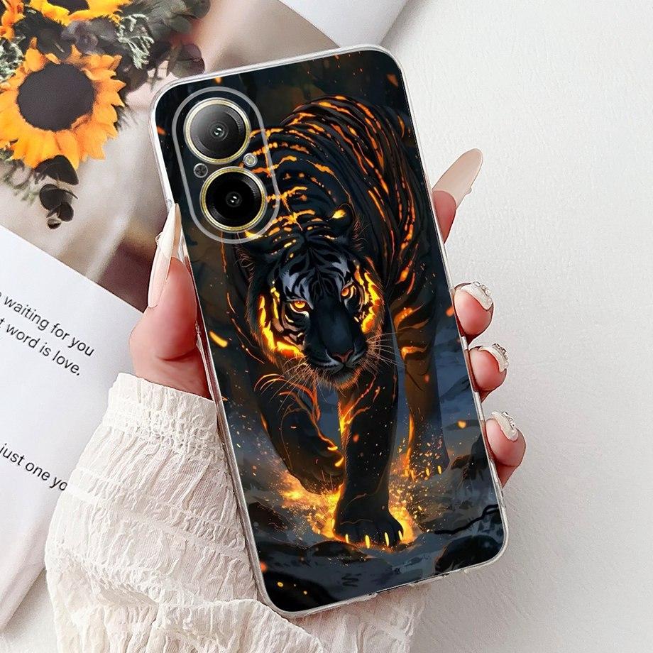 For Realme C67 4G 5G / Realme 12 Lite 4G Case RMX3782 RMX3890 Clear Soft TPU Cover Colorful Flower Cute Cartoon Cool Dragon Etui