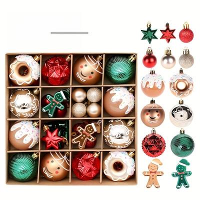 Set 42 buc Ornament Festiv de Crăciun Pictat Manual Turtă Dulce pentru Bărbat, Modele Fulg de Nea pentru Pom în Roșu, Verde, Auriu, Ideal pentru Decorarea Pomului de Sărbători