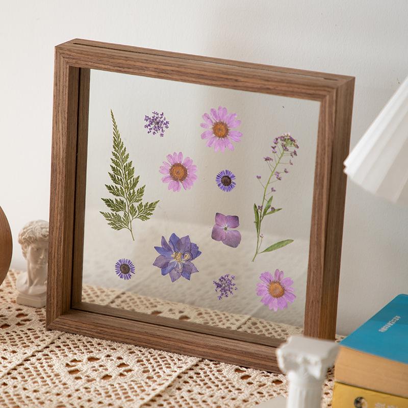 Handmade European Embossed Photo Frame with Transparent Glass and Wooden Leaf Plant Design